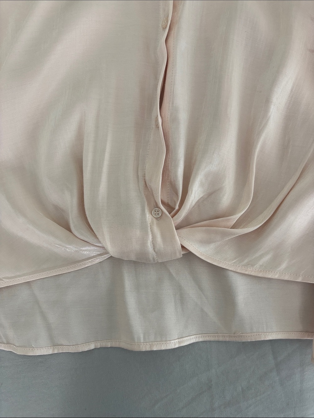 Rachel Light Blush Satin Twist-Front Blouse - Picture 4 of 8